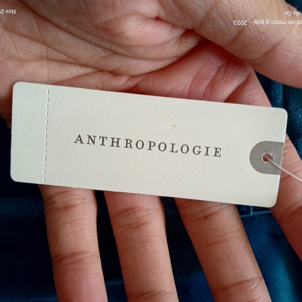 Anthropologie Women's Catie Cropped Velvet Zip-Up Hoodie Blue Size XL - Picture 9 of 9